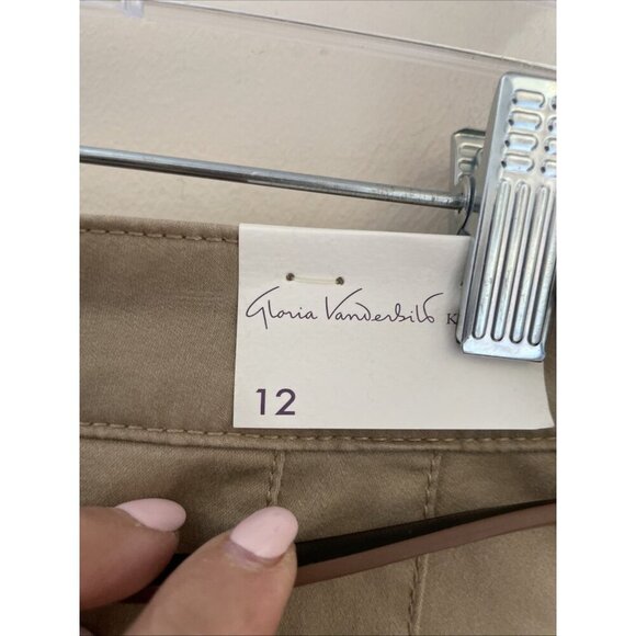 NWT Gloria Vanderbilt Anita Capri Pants Size 12 Perfect Khaki Stretch Belted - Picture 9 of 15